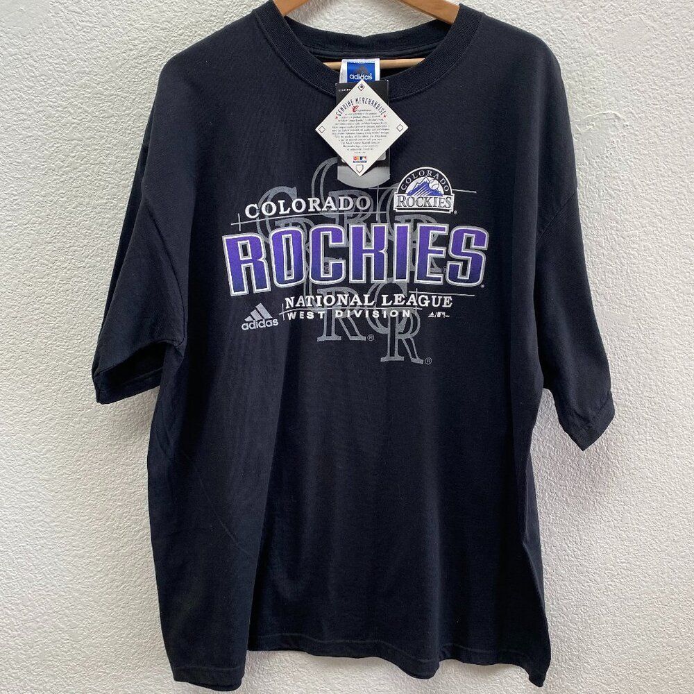 Vintage Y2K Colorado Rockies MLB Baseball 2003 adidas Black T-Shirt XL NWT VTG
